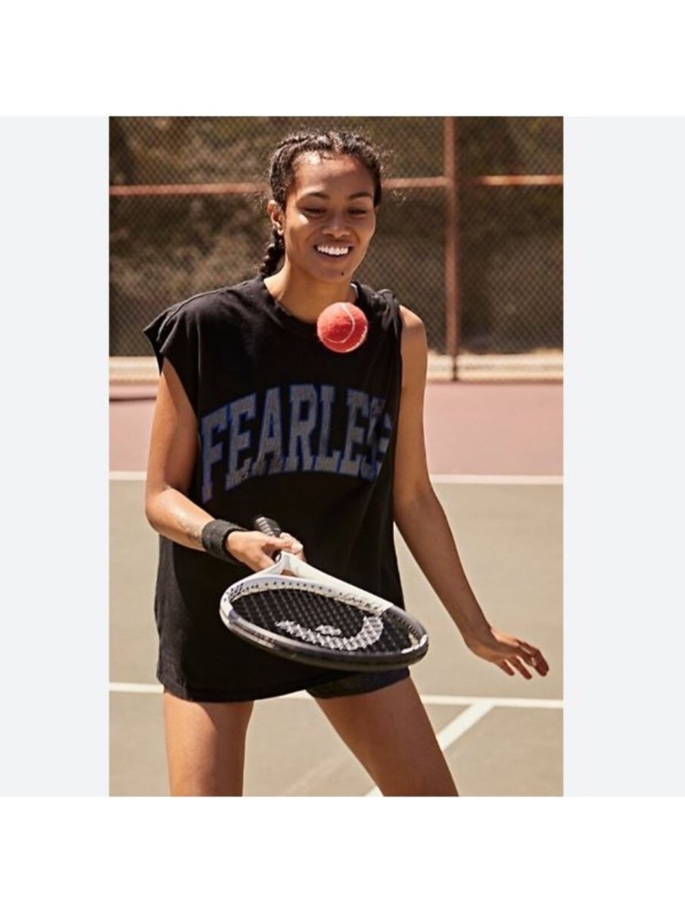 Free People Black Sleeveless “Fearless Tee Large -NWT